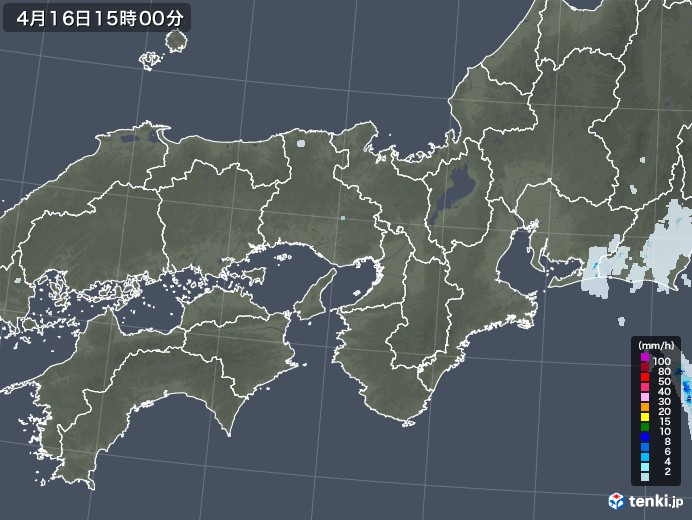 近畿地方の雨雲レーダー(2022年04月16日)