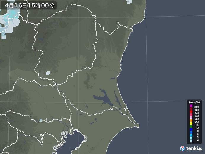 茨城県の雨雲レーダー(2022年04月16日)