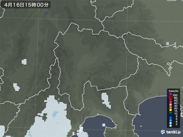 山梨県の雨雲レーダー(2022年04月16日)