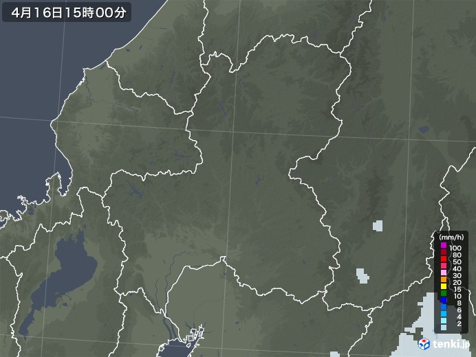 岐阜県の雨雲レーダー(2022年04月16日)