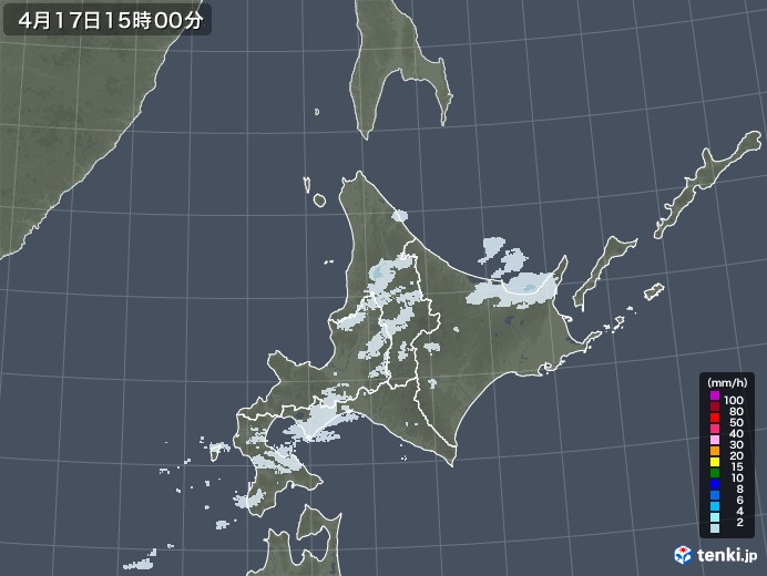 北海道地方の雨雲レーダー(2022年04月17日)
