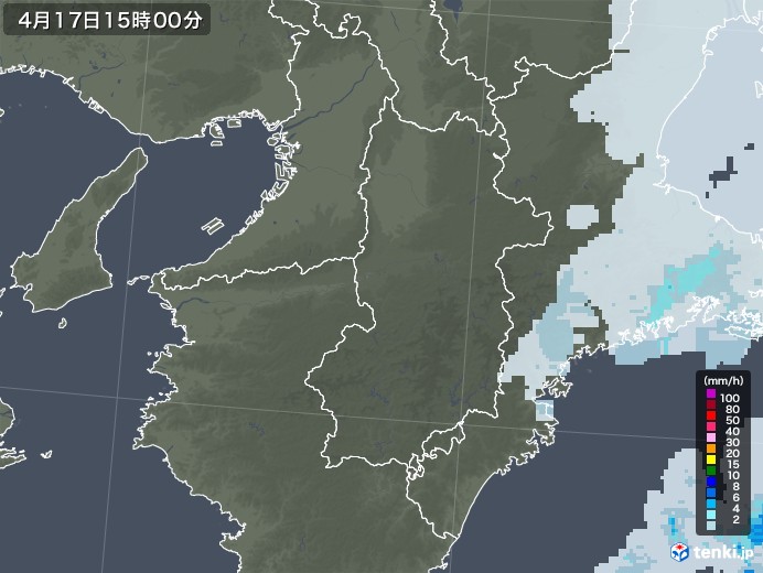 奈良県の雨雲レーダー(2022年04月17日)