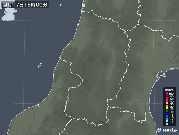 山形県の雨雲レーダー(2022年04月17日)