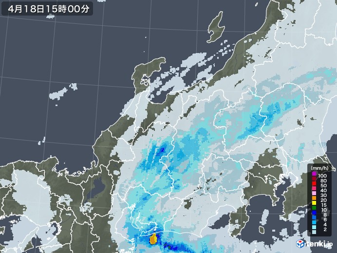 北陸地方の雨雲レーダー(2022年04月18日)