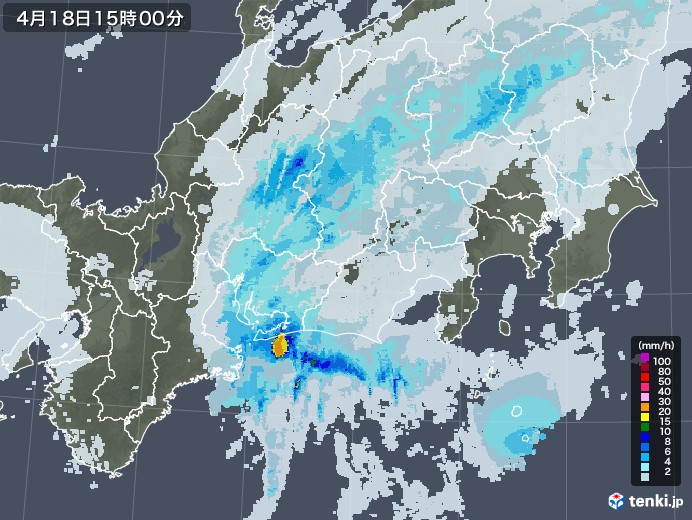 東海地方の雨雲レーダー(2022年04月18日)