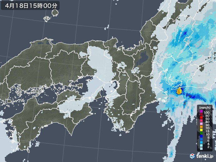 近畿地方の雨雲レーダー(2022年04月18日)