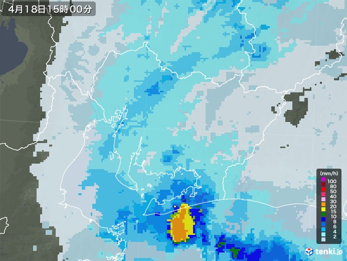 愛知県の雨雲レーダー(2022年04月18日)