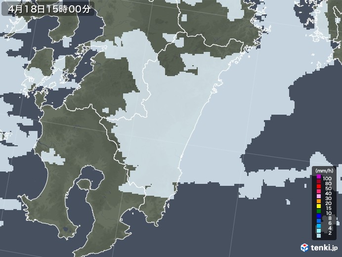 宮崎県の雨雲レーダー(2022年04月18日)