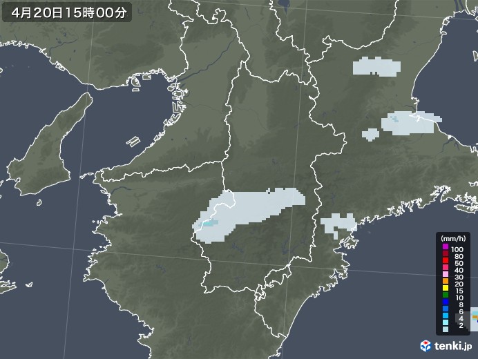 奈良県の雨雲レーダー(2022年04月20日)