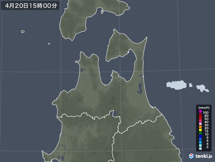 青森県の雨雲レーダー(2022年04月20日)