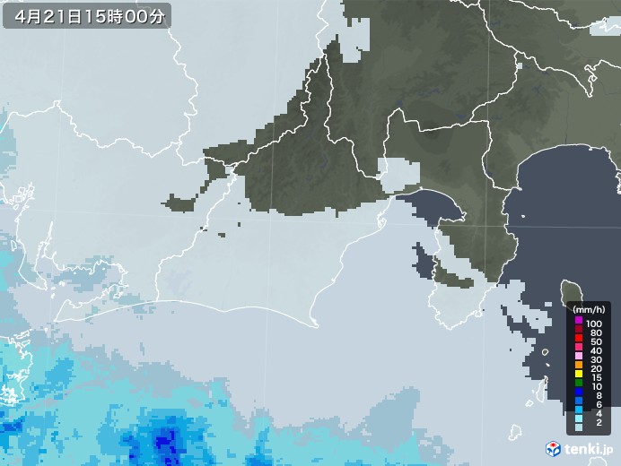 静岡県の雨雲レーダー(2022年04月21日)