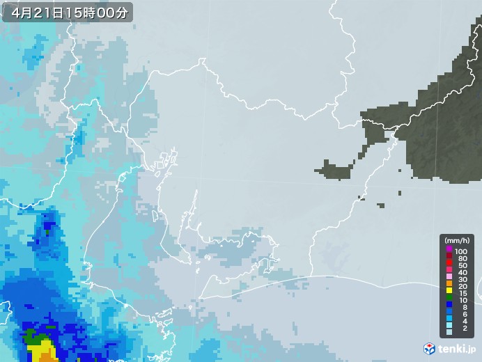 愛知県の雨雲レーダー(2022年04月21日)
