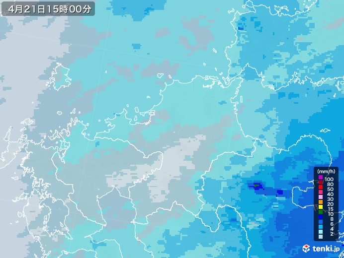 福岡県の雨雲レーダー(2022年04月21日)