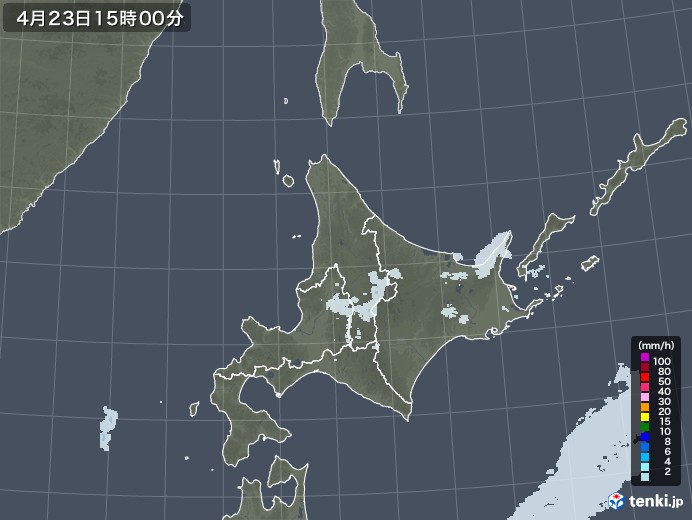 北海道地方の雨雲レーダー(2022年04月23日)