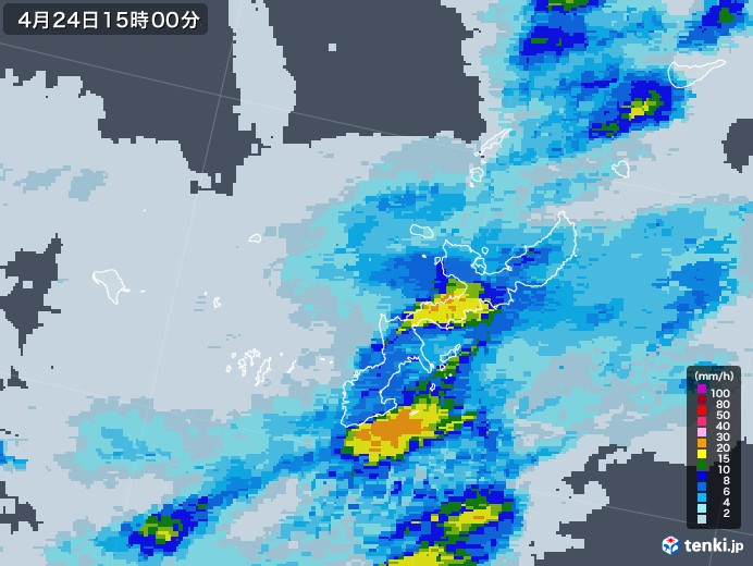 沖縄県の雨雲レーダー(2022年04月24日)