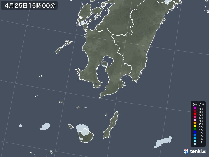 鹿児島県の雨雲レーダー(2022年04月25日)