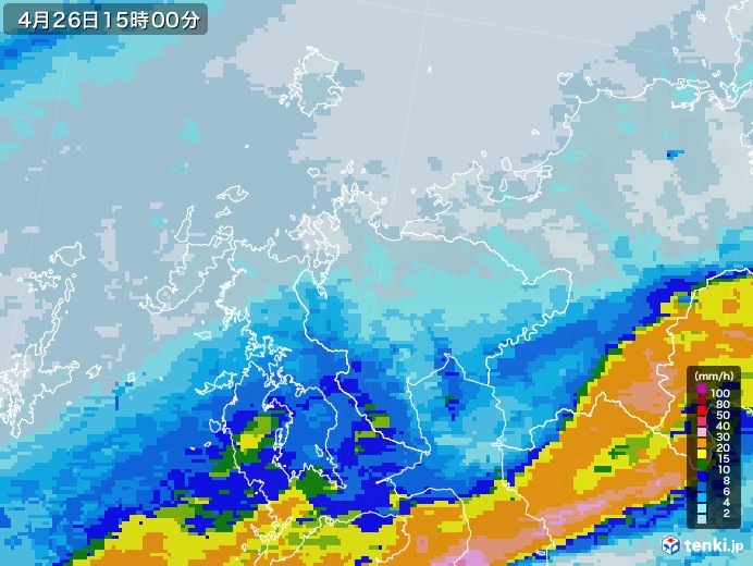 佐賀県の雨雲レーダー(2022年04月26日)