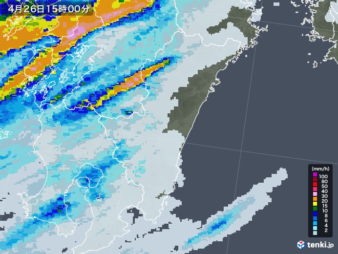 宮崎県の雨雲レーダー(2022年04月26日)