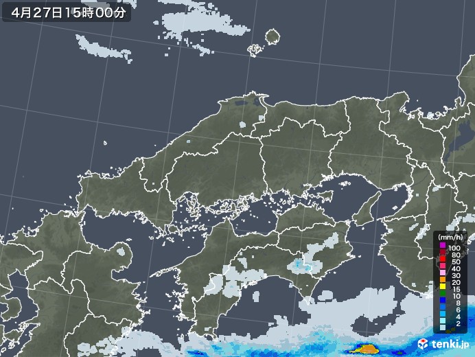 中国地方の雨雲レーダー(2022年04月27日)