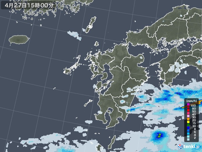 九州地方の雨雲レーダー(2022年04月27日)
