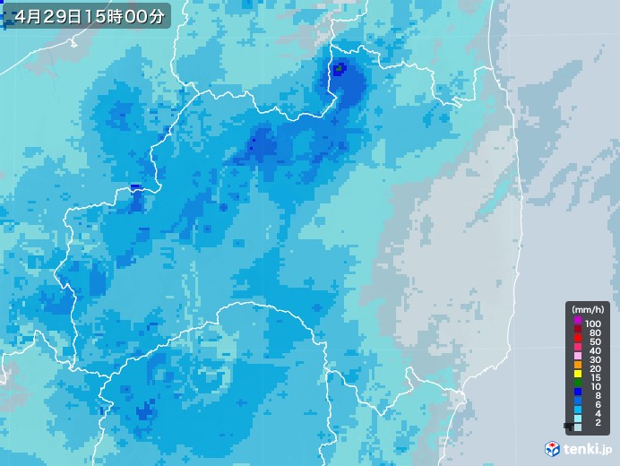 福島県の雨雲レーダー(2022年04月29日)