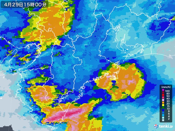 三重県の雨雲レーダー(2022年04月29日)