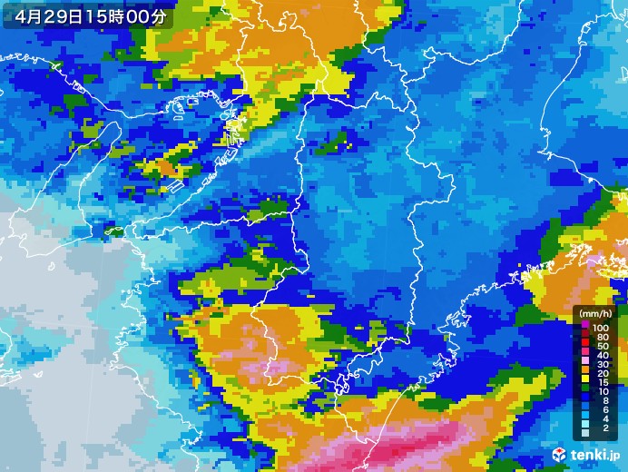 奈良県の雨雲レーダー(2022年04月29日)