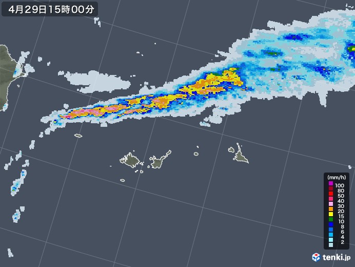 宮古・石垣・与那国(沖縄県)の雨雲レーダー(2022年04月29日)