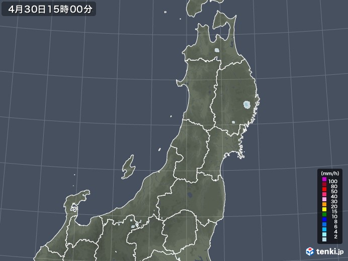 東北地方の雨雲レーダー(2022年04月30日)