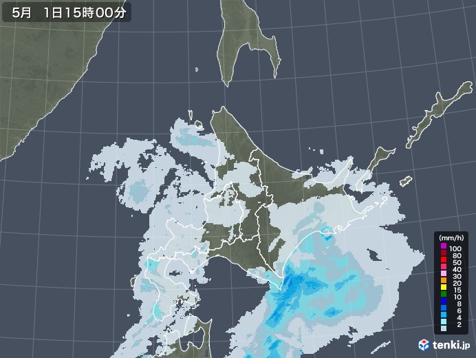 北海道地方の雨雲レーダー(2022年05月01日)