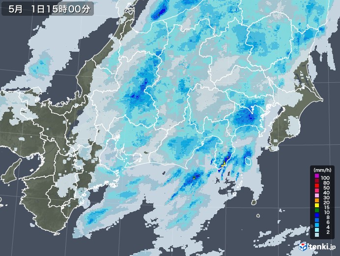 東海地方の雨雲レーダー(2022年05月01日)
