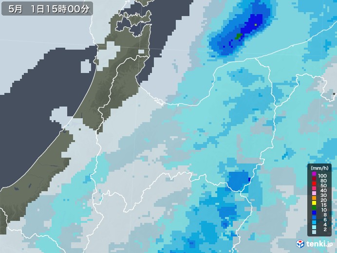 富山県の雨雲レーダー(2022年05月01日)