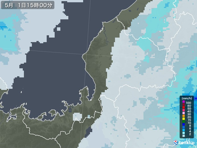 福井県の雨雲レーダー(2022年05月01日)
