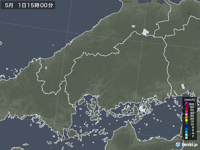広島県の雨雲レーダー(2022年05月01日)