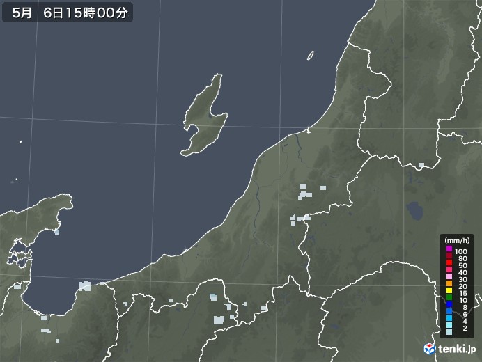 新潟県の雨雲レーダー(2022年05月06日)