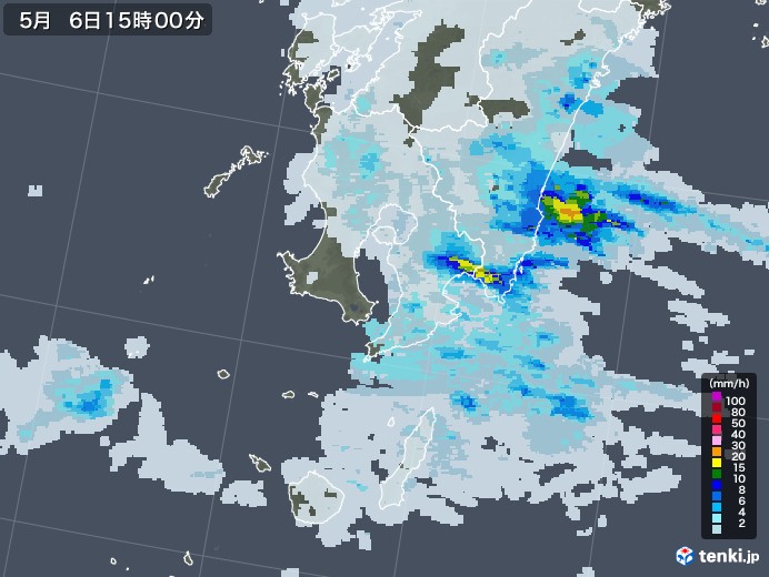 鹿児島県の雨雲レーダー(2022年05月06日)