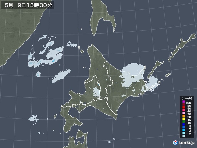 北海道地方の雨雲レーダー(2022年05月09日)