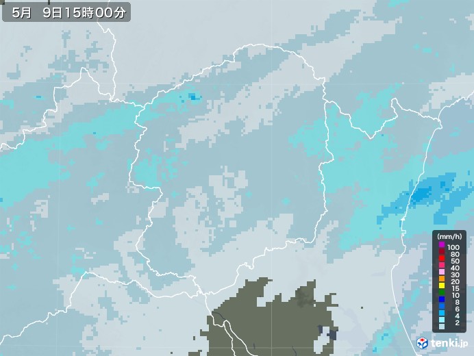 栃木県の雨雲レーダー(2022年05月09日)