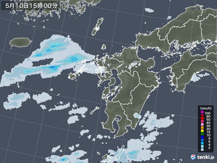 九州地方の雨雲レーダー(2022年05月10日)