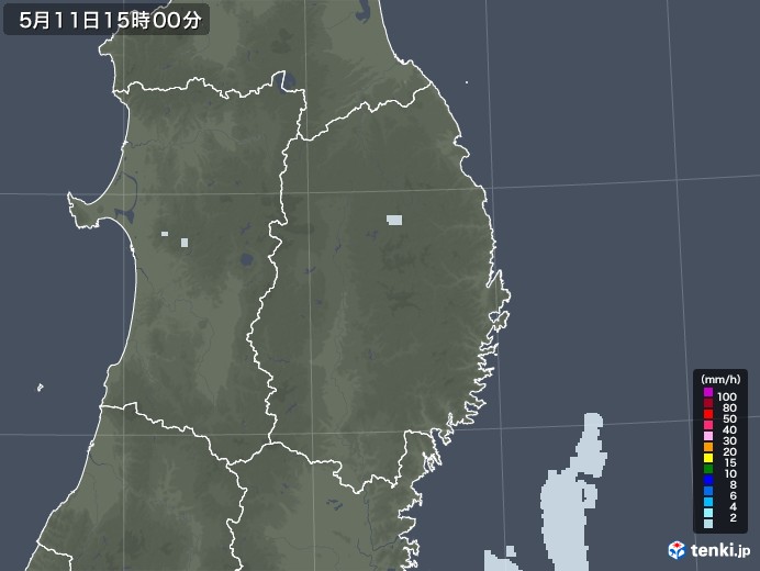 岩手県の雨雲レーダー(2022年05月11日)