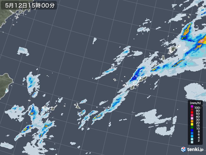 沖縄地方の雨雲レーダー(2022年05月12日)
