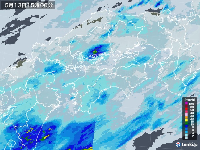四国地方の雨雲レーダー(2022年05月13日)