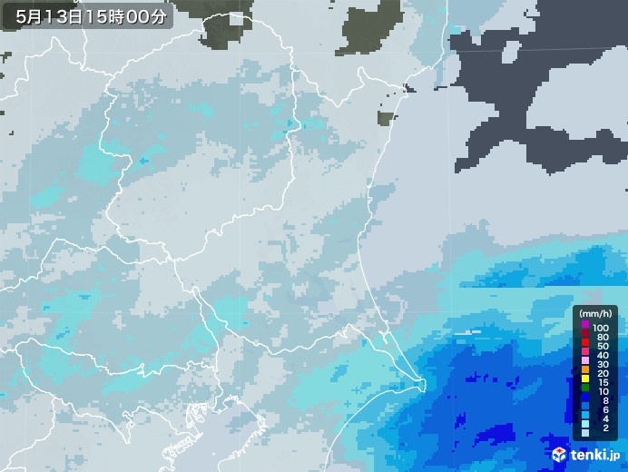茨城県の雨雲レーダー(2022年05月13日)