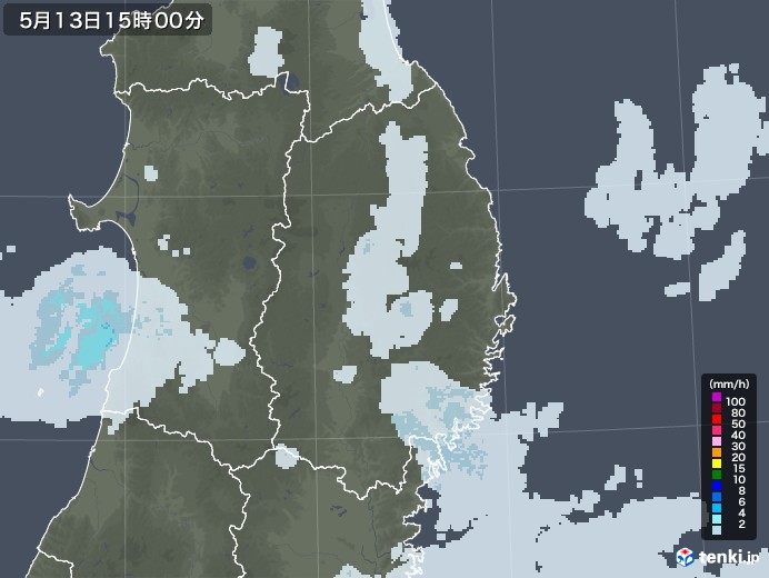 岩手県の雨雲レーダー(2022年05月13日)