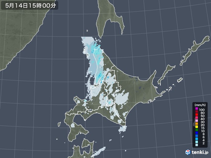 北海道地方の雨雲レーダー(2022年05月14日)