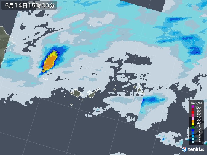 宮古・石垣・与那国(沖縄県)の雨雲レーダー(2022年05月14日)