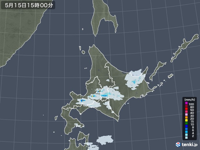 北海道地方の雨雲レーダー(2022年05月15日)