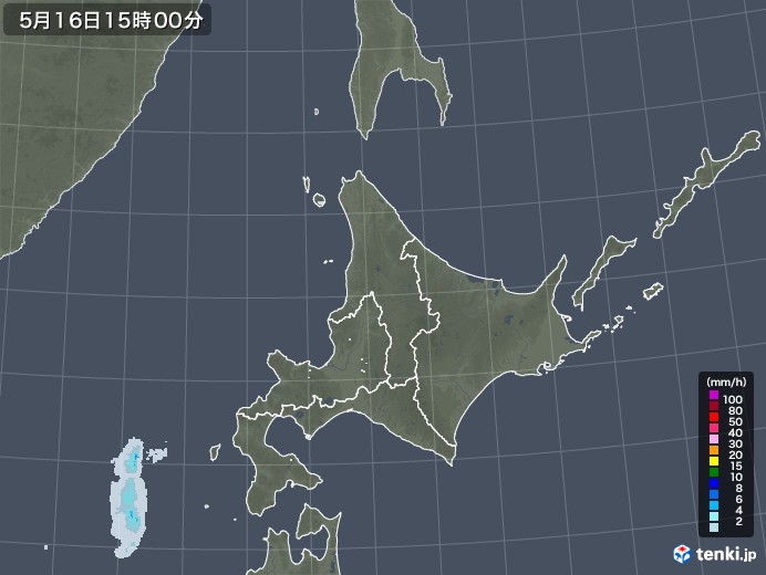 北海道地方の雨雲レーダー(2022年05月16日)