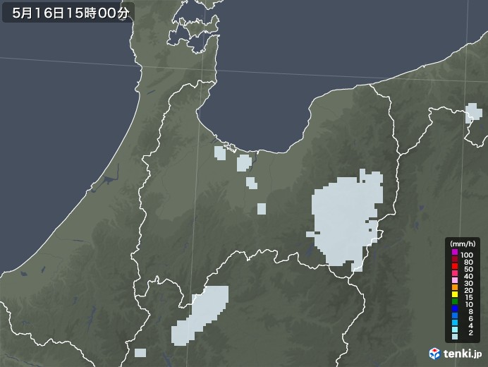 富山県の雨雲レーダー(2022年05月16日)