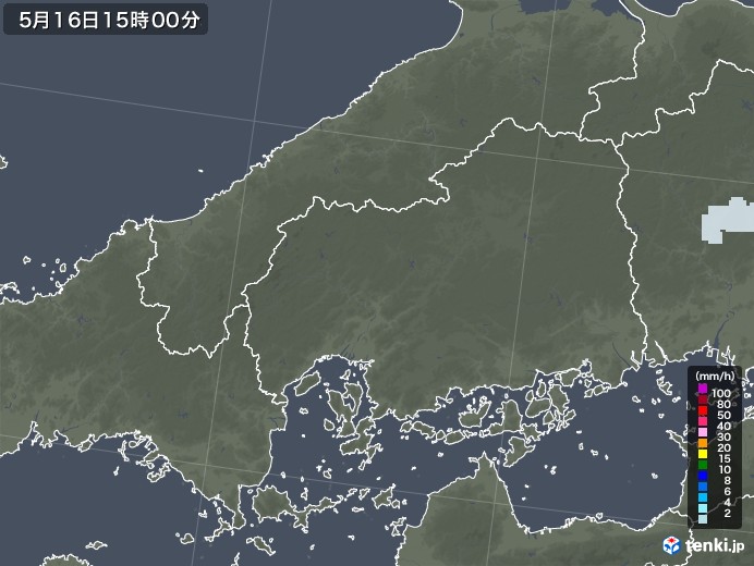 広島県の雨雲レーダー(2022年05月16日)